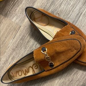 Sam Edelman Brown Corduroy Loafers with Gold Accent